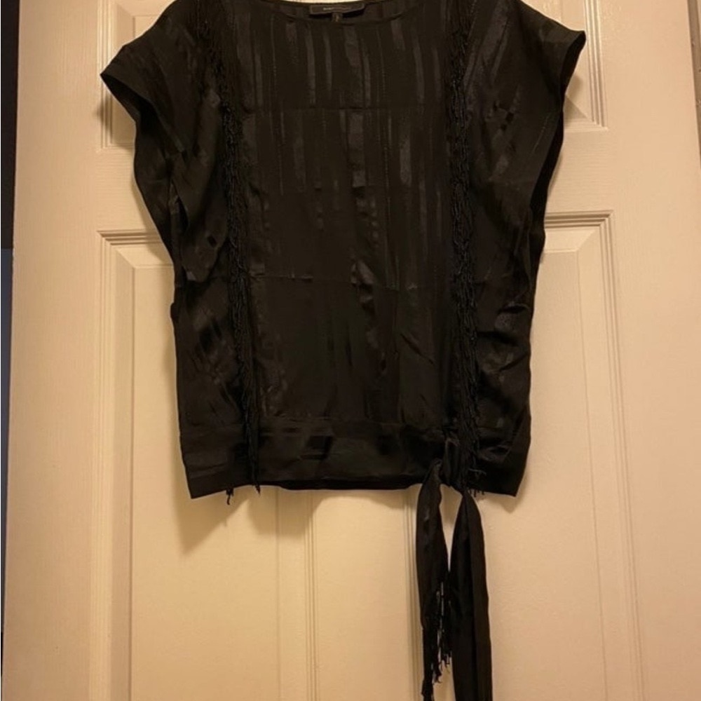 BCBGMaxAzria 100% Silk Beaded Fringe Top